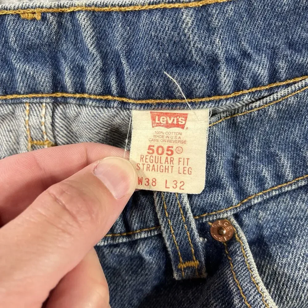 VINTAGE LEVIS 505 ORANGE TAB JEANS MENS 38x32 ACTUAL 36x32 USA MADE 90s STRAIGHT - Picture 13 of 16